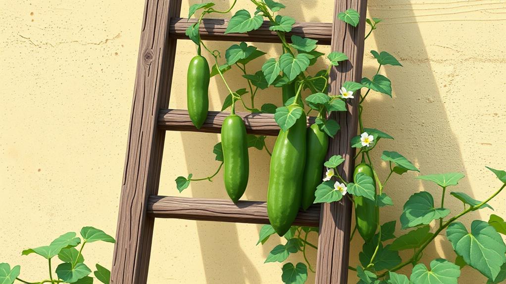 climbing cucumbers up ladders