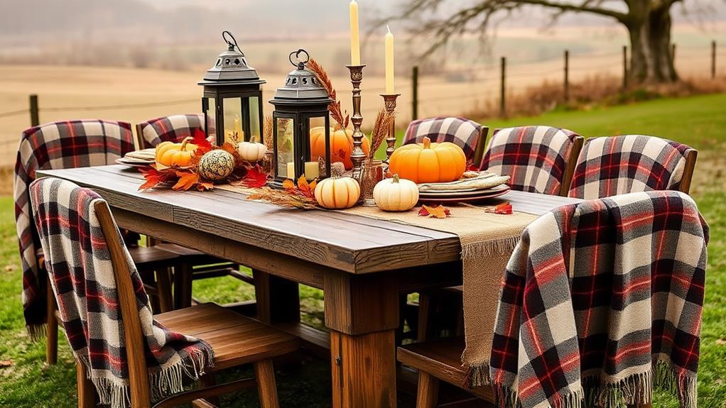 autumnal harvest themed outdoor table setting