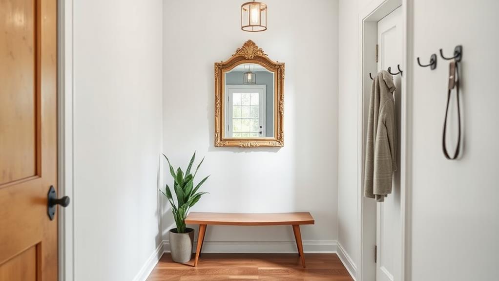 decorative bench and mirrored display