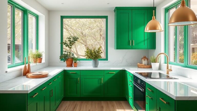 lush nature inspired green kitchen cabinets