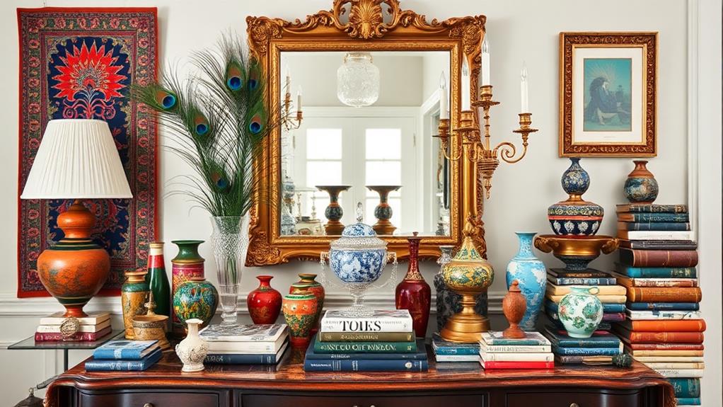 maximalist entryway table styling