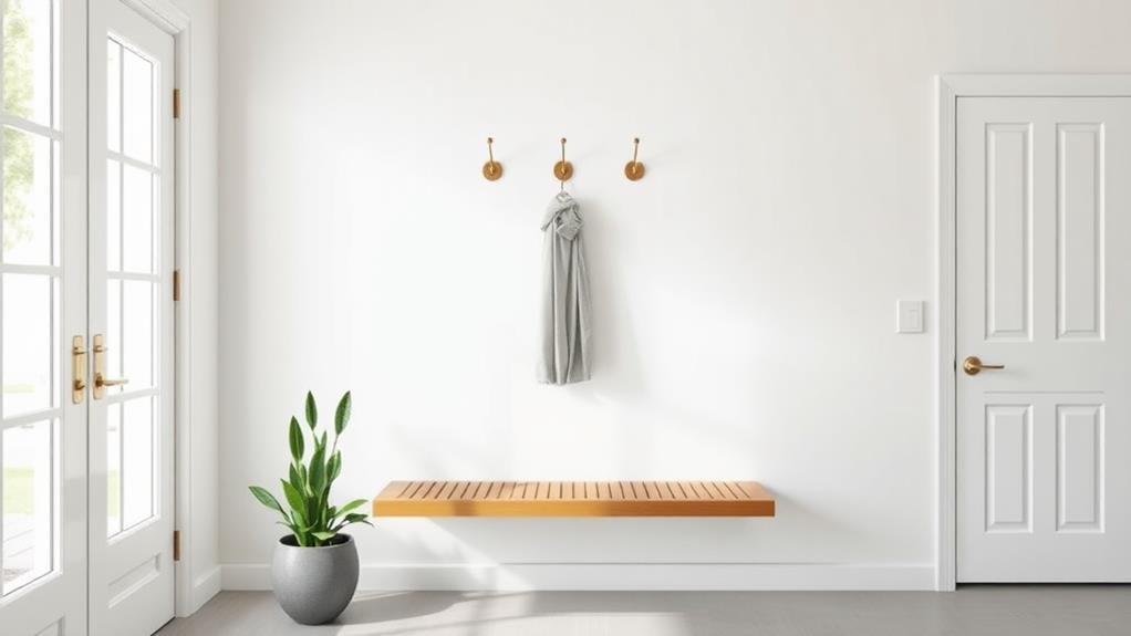 minimalist bench with hanging hooks