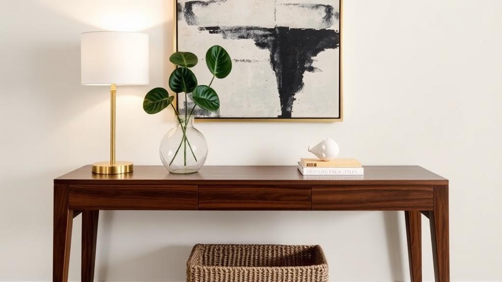 minimalist mid century console decor arrangement