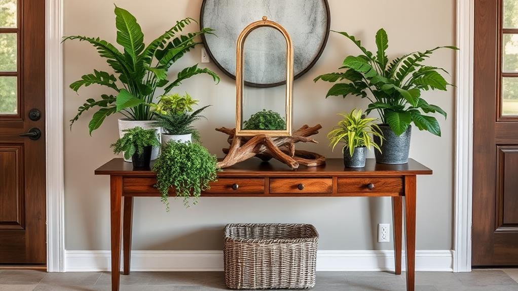 nature inspired rustic wooden entryway table