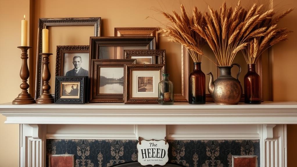 vintage inspired fireplace decor