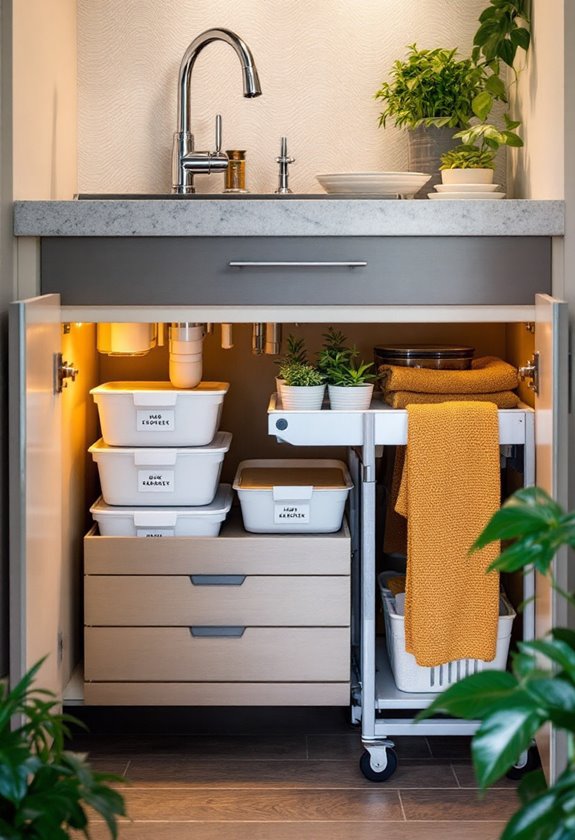 create organized under sink storage