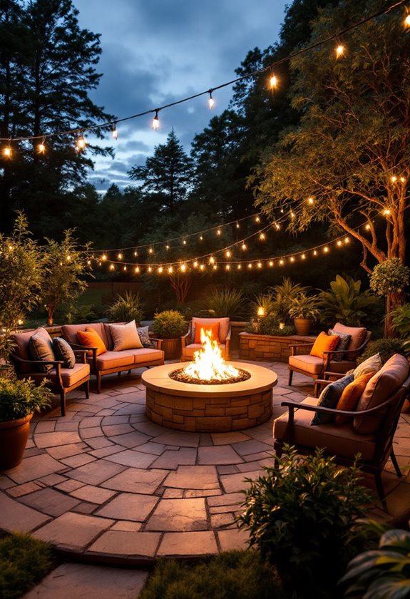 fire pit in circular patio