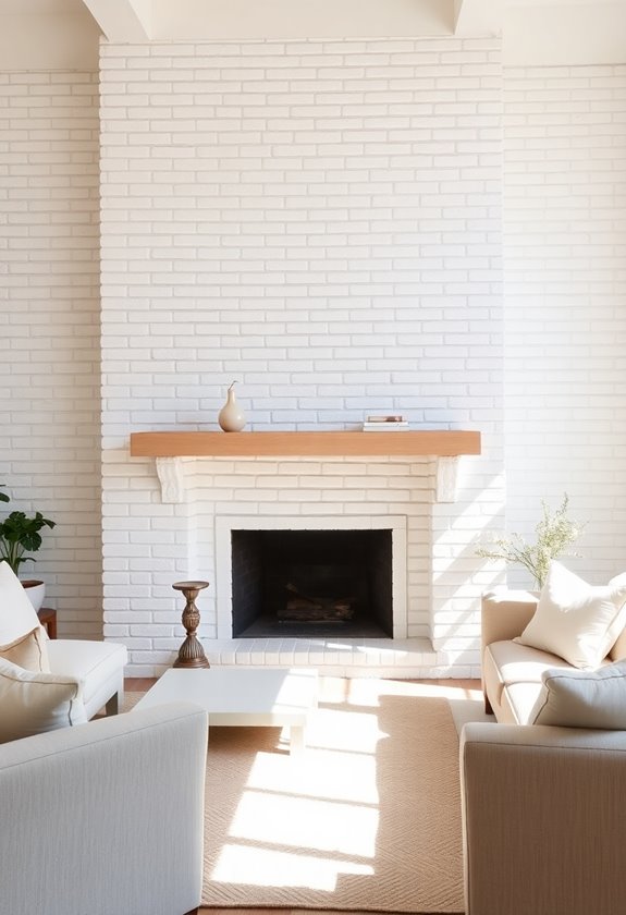 painted brick fireplace feature