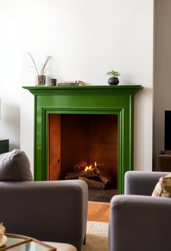 vibrant fireplace painted verdant green