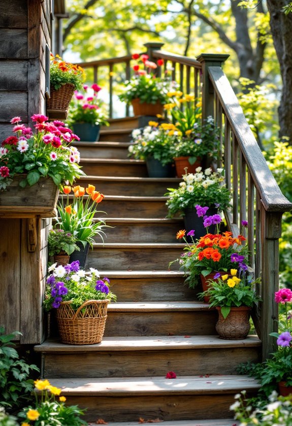 charming wooden staircase planters