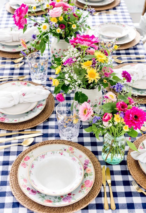 checkered and flower patterned cups