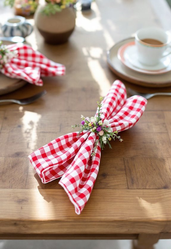 floral ringed gingham napkins