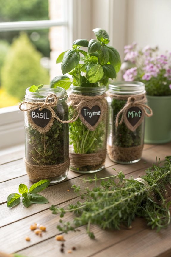 fresh herbs in jars