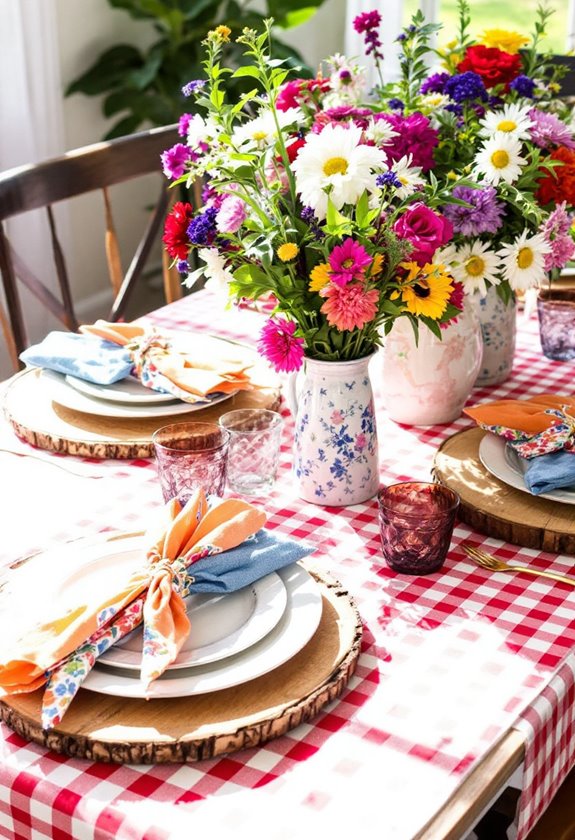 gingham patterned table arrangements