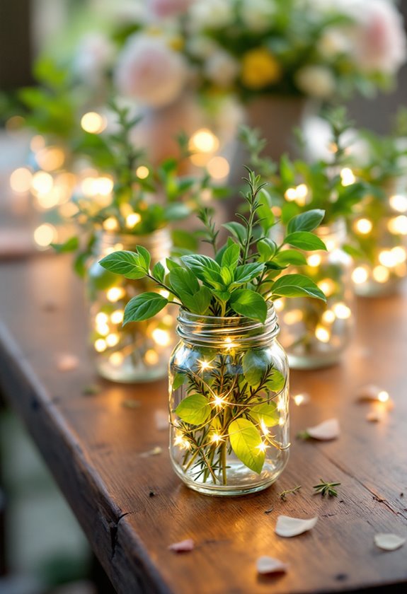 herb filled mason jar lanterns