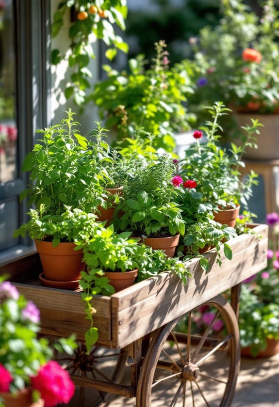 herb garden cart setup