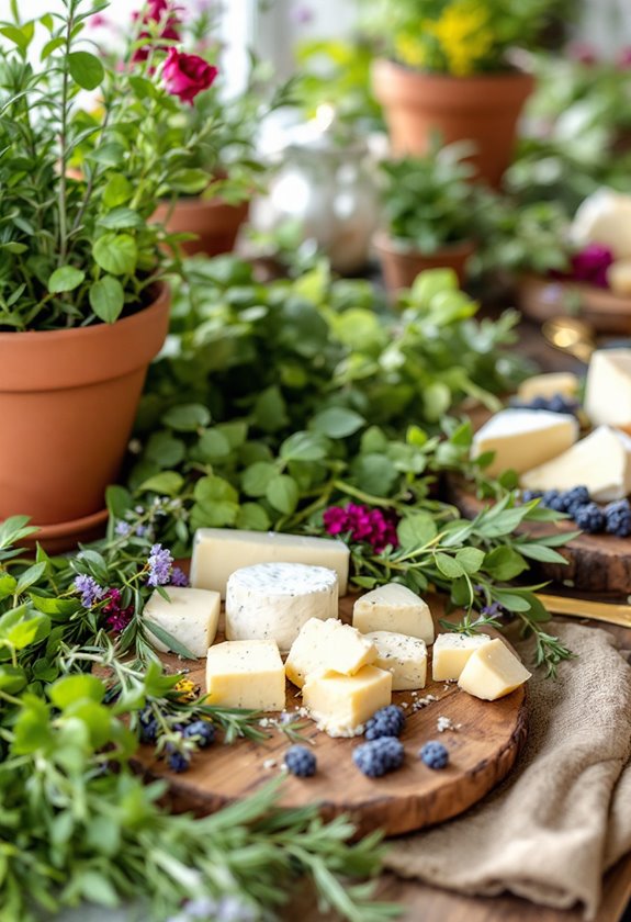 herbs complementing various cheeses