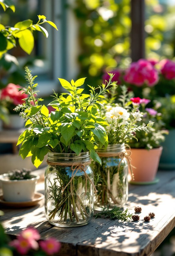 herbs in mason jars