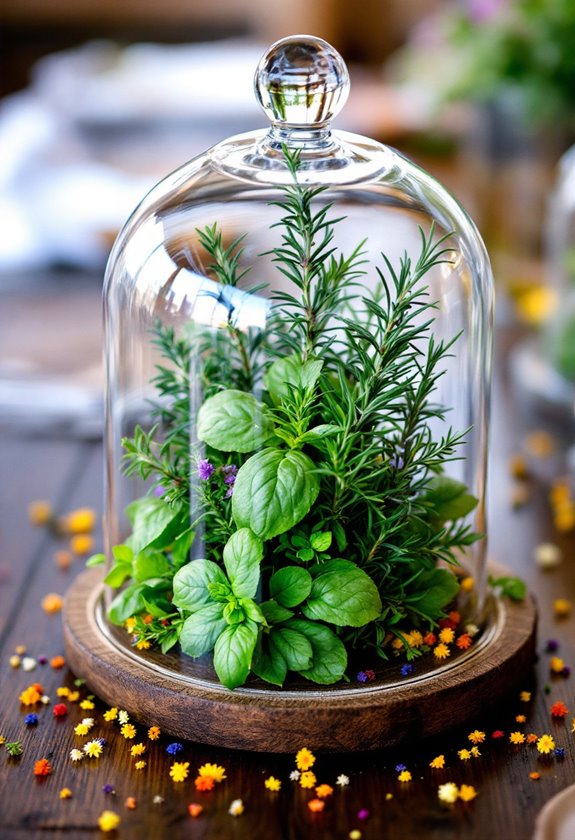 herbs under glass dome