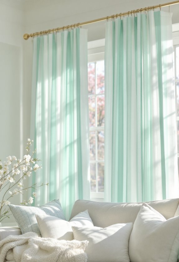 mint striped sheer curtains