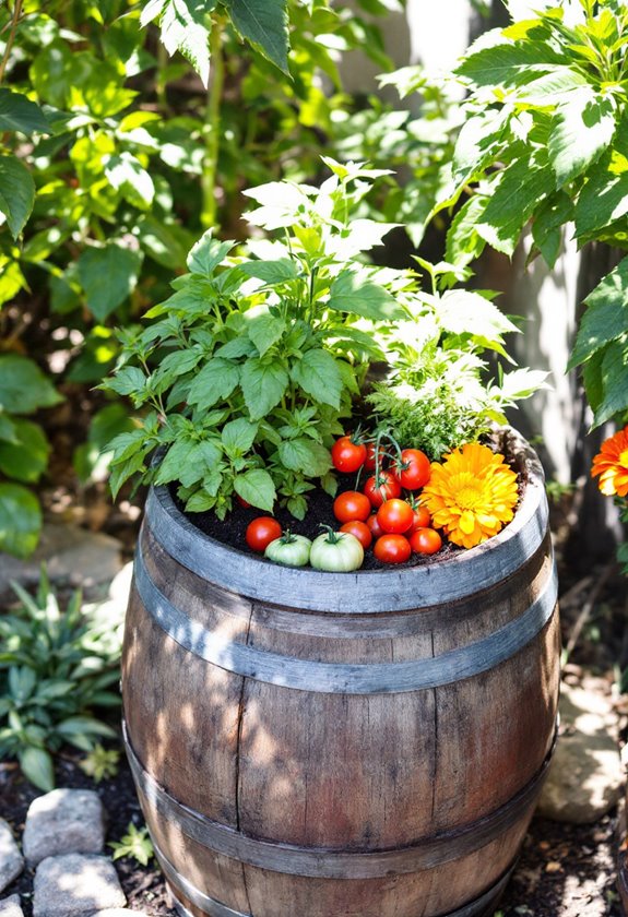 repurposed barrel garden planter