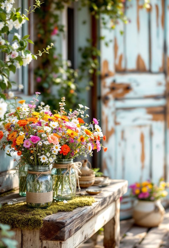 rustic floral jar decor