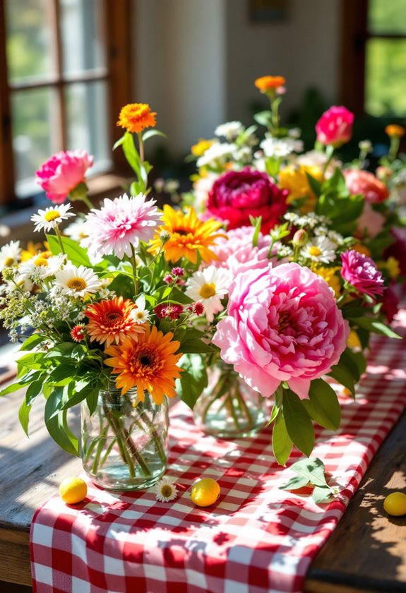 rustic flower arrangements in jars