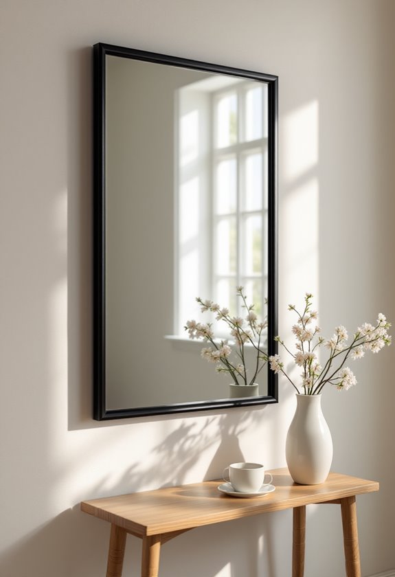 sleek black framed mirror