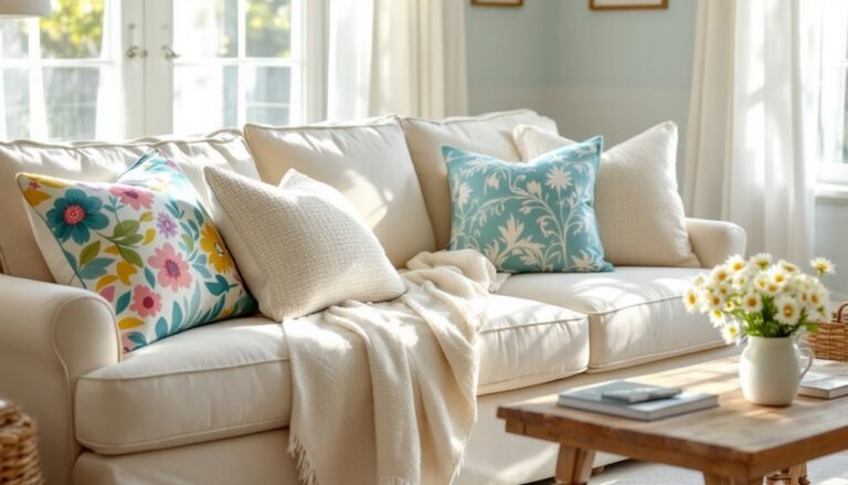 spring inspired throw pillow arrangements