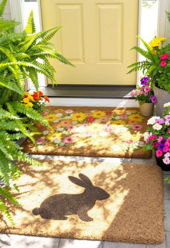 spring themed front porch mats