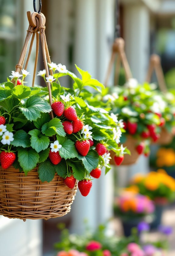 strawberries in hanging baskets