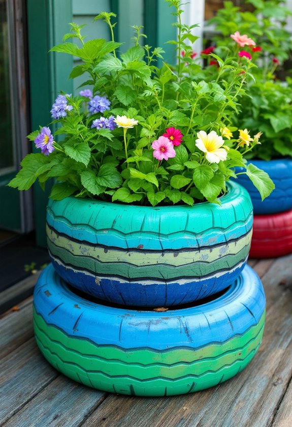 upcycled tire garden planters