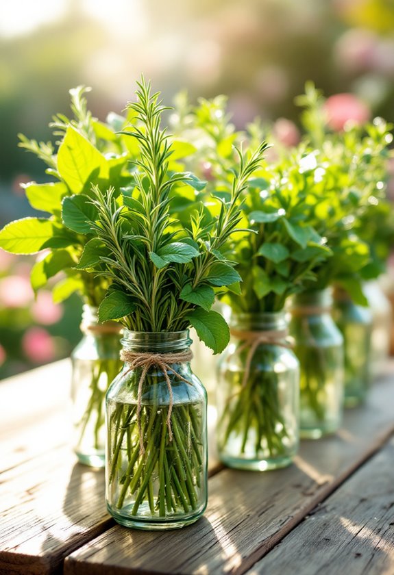 vintage bottles with herbs