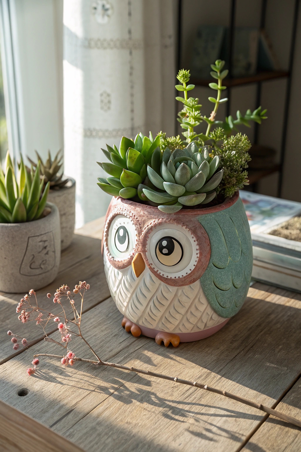 adorable owl plant holder