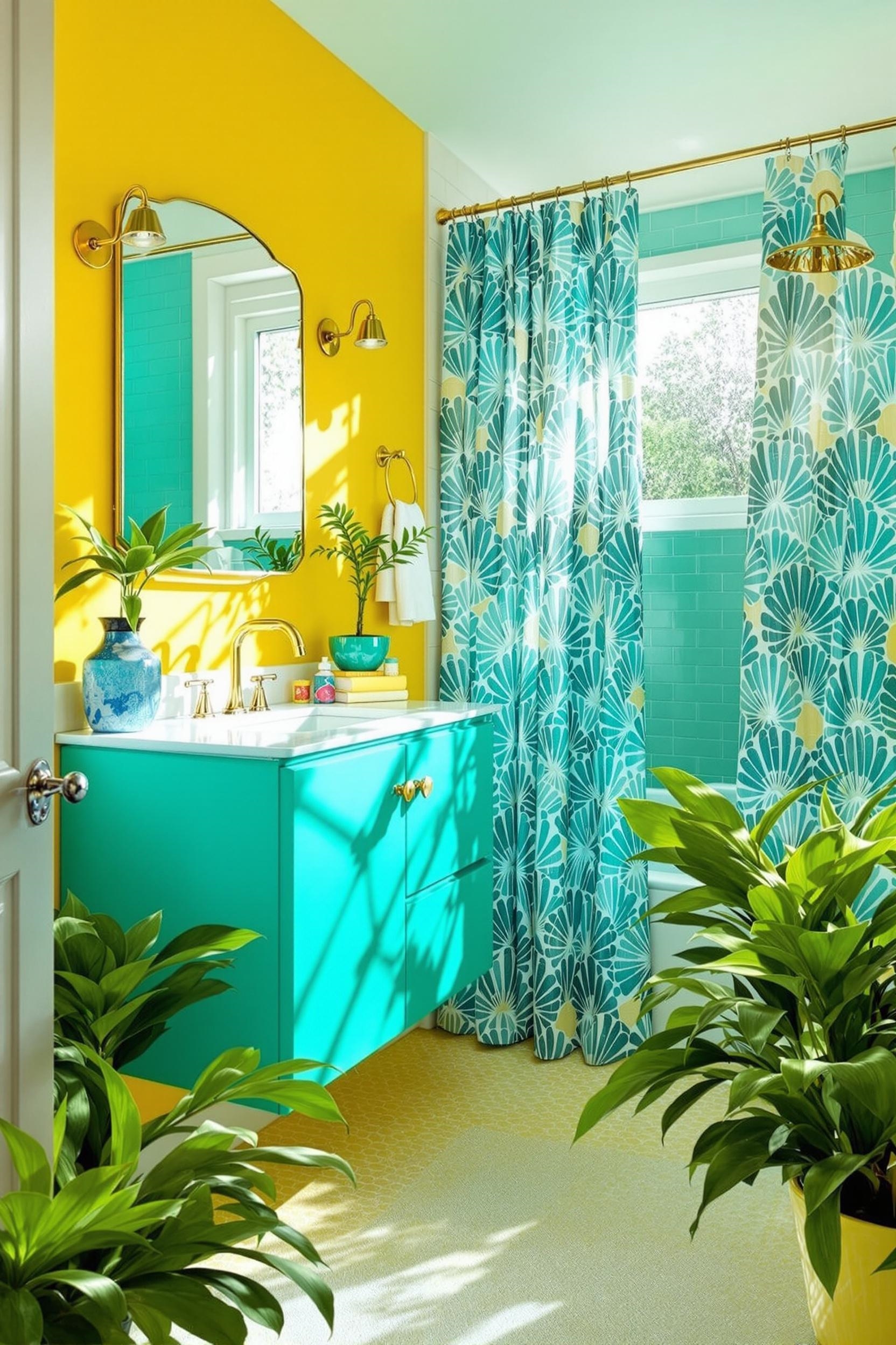 bright yellow and turquoise