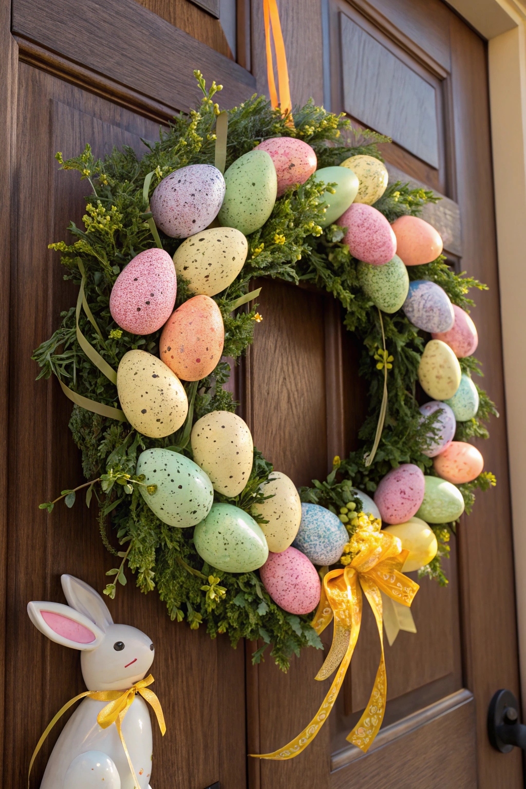 brightly decorated egg wreath