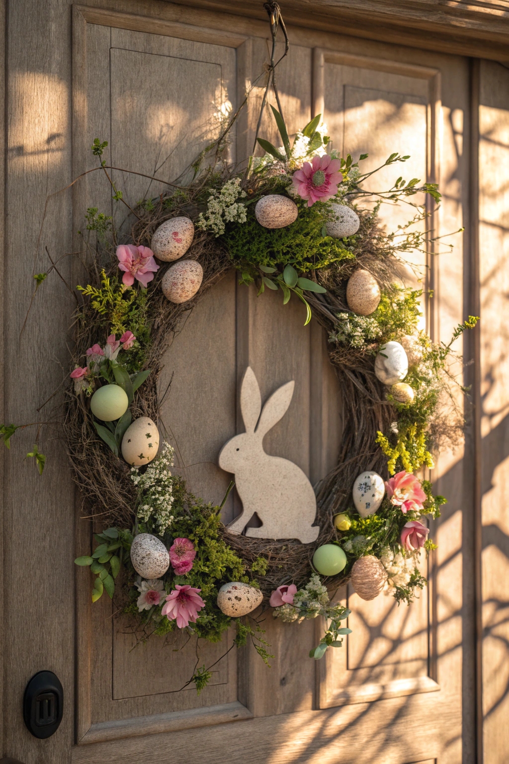 bunny wreath with natural elements