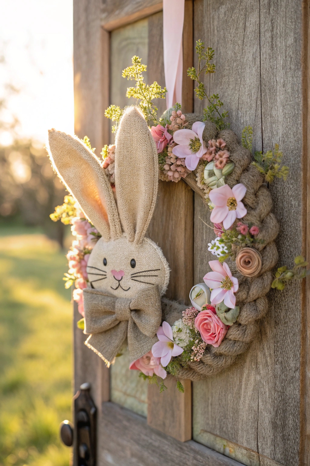 burlap bunny floral wreath