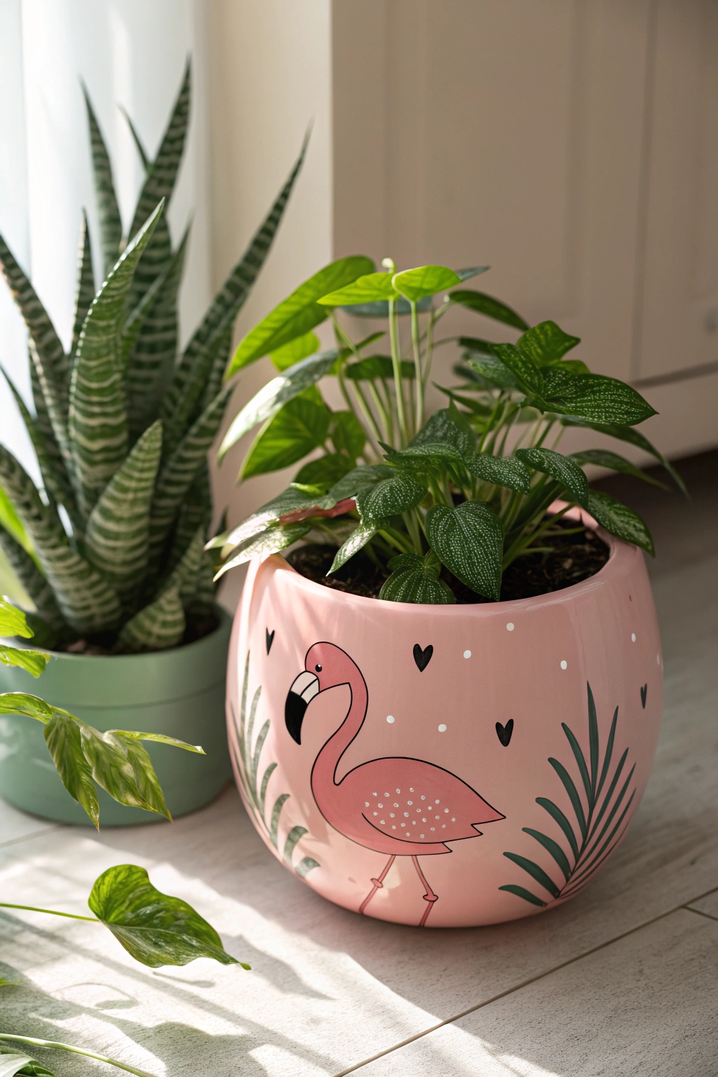 chic flamingo plant holder