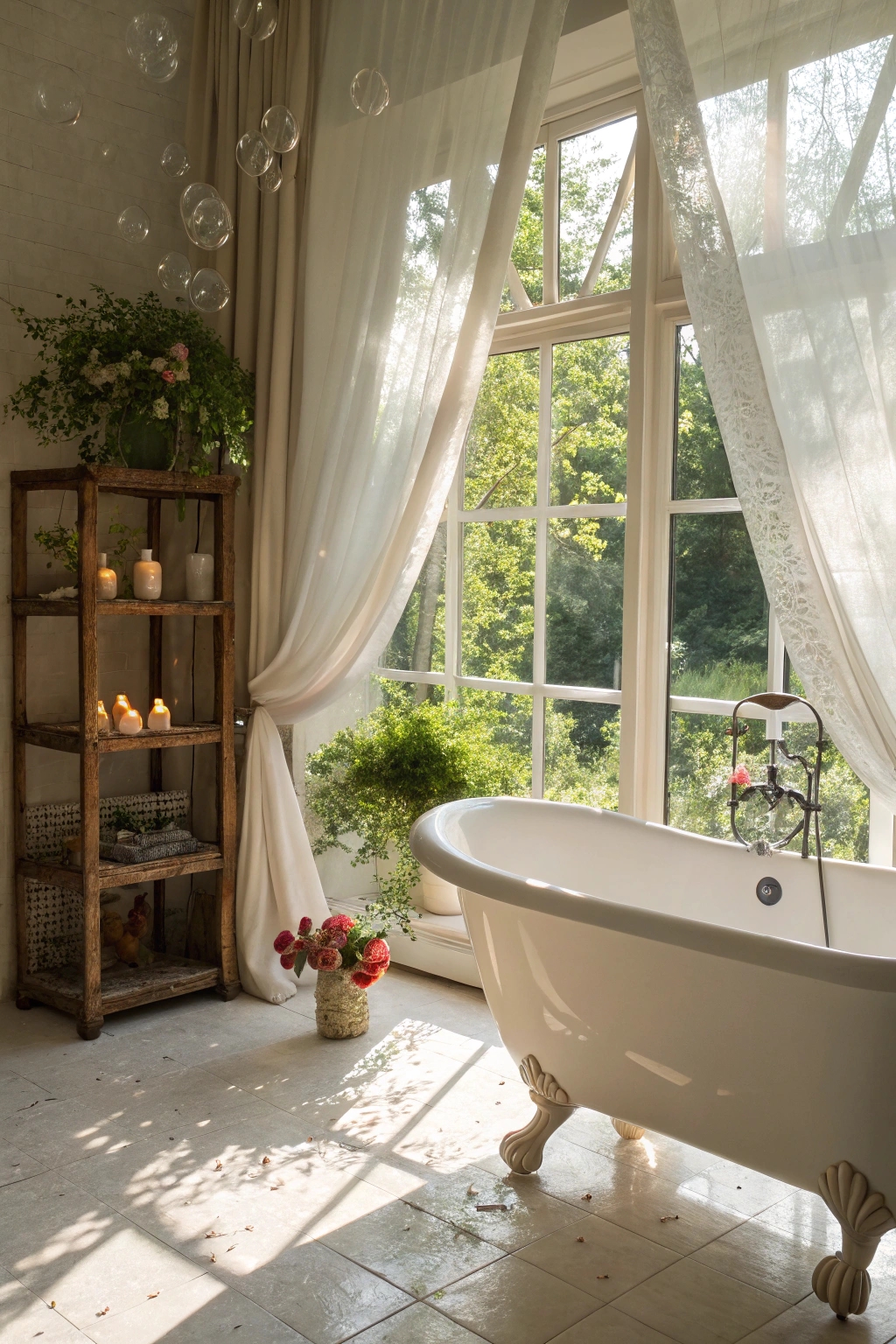 clawfoot tub by window