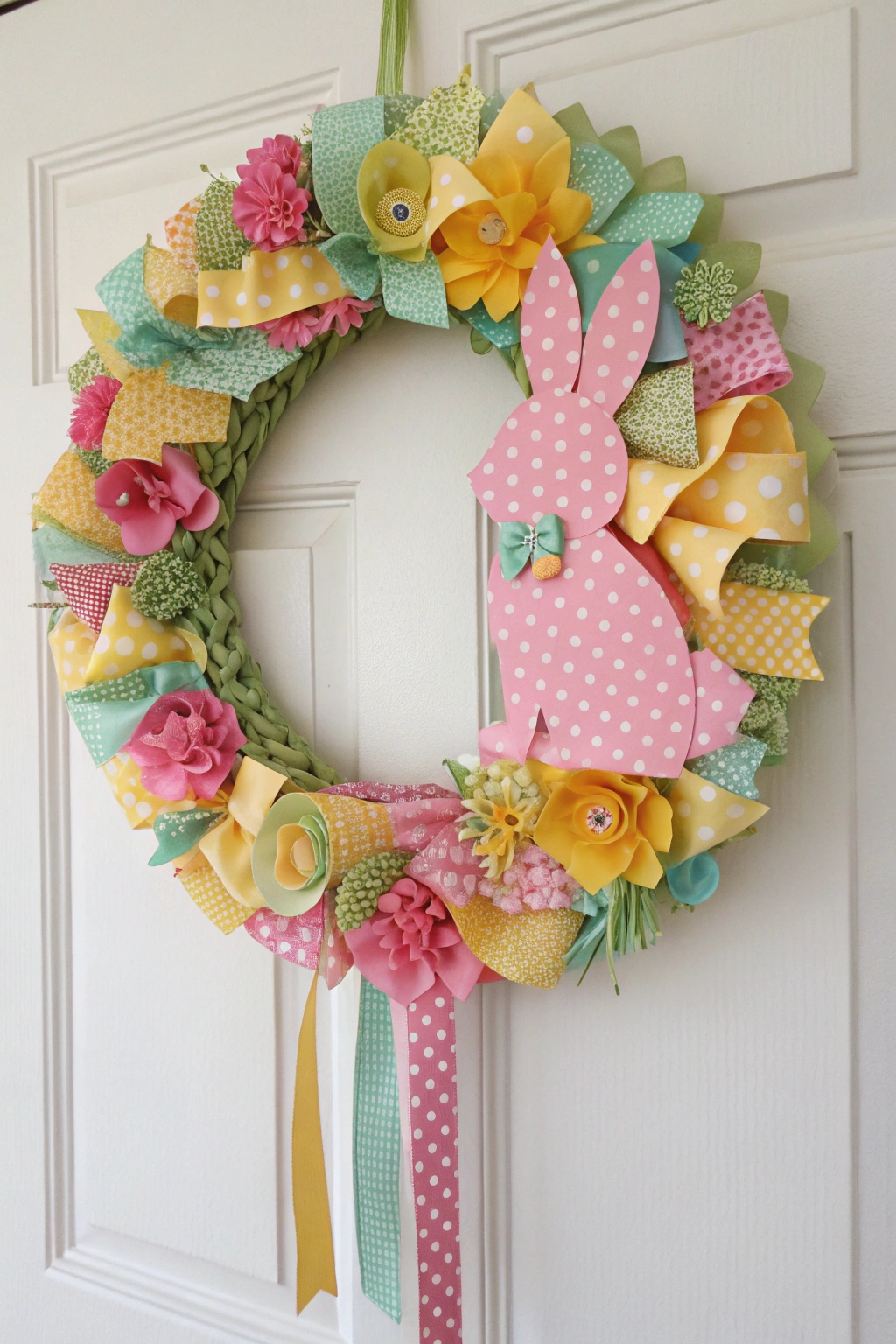 colorful fabric bunny wreath