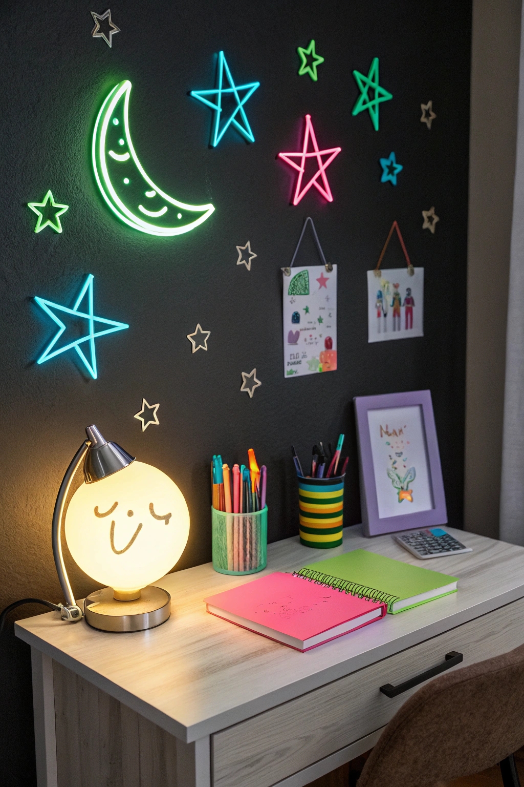 colorful illuminated desk items