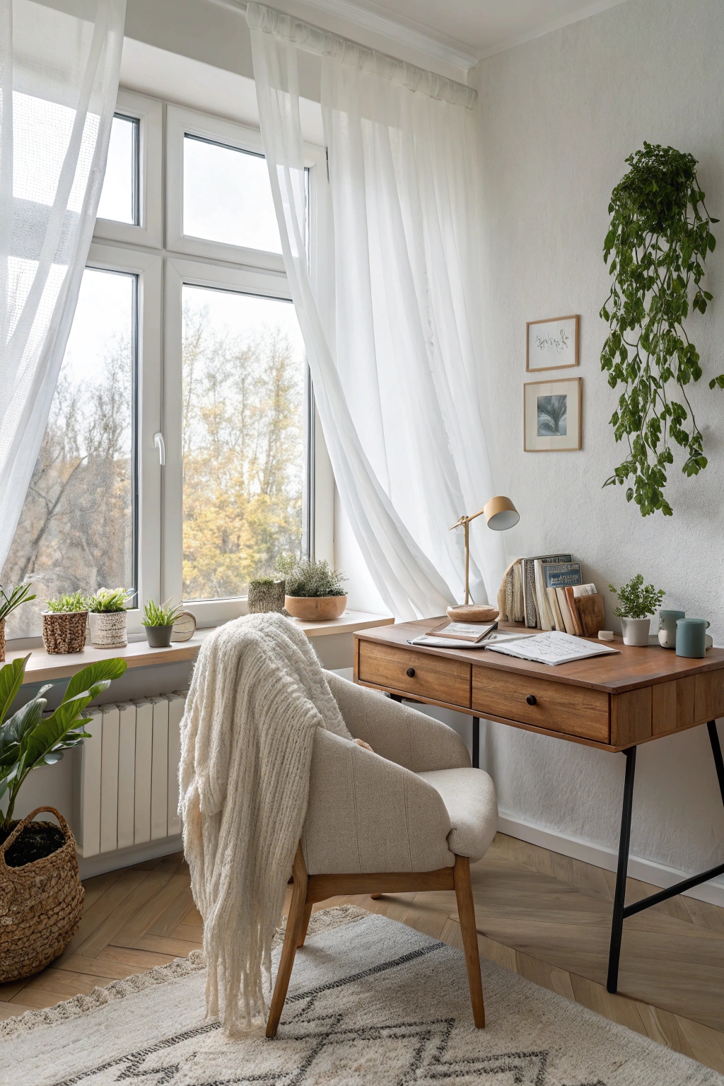 comfortable workspace by window