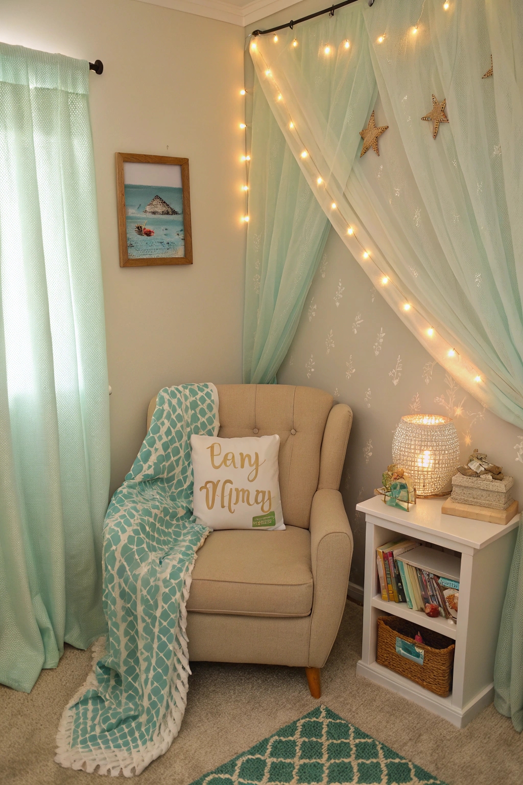 cozy coastal reading space