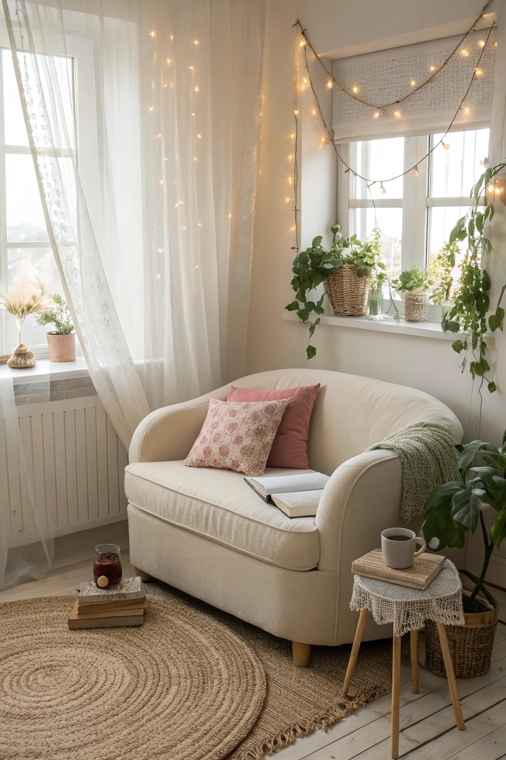 cozy loveseat reading nook