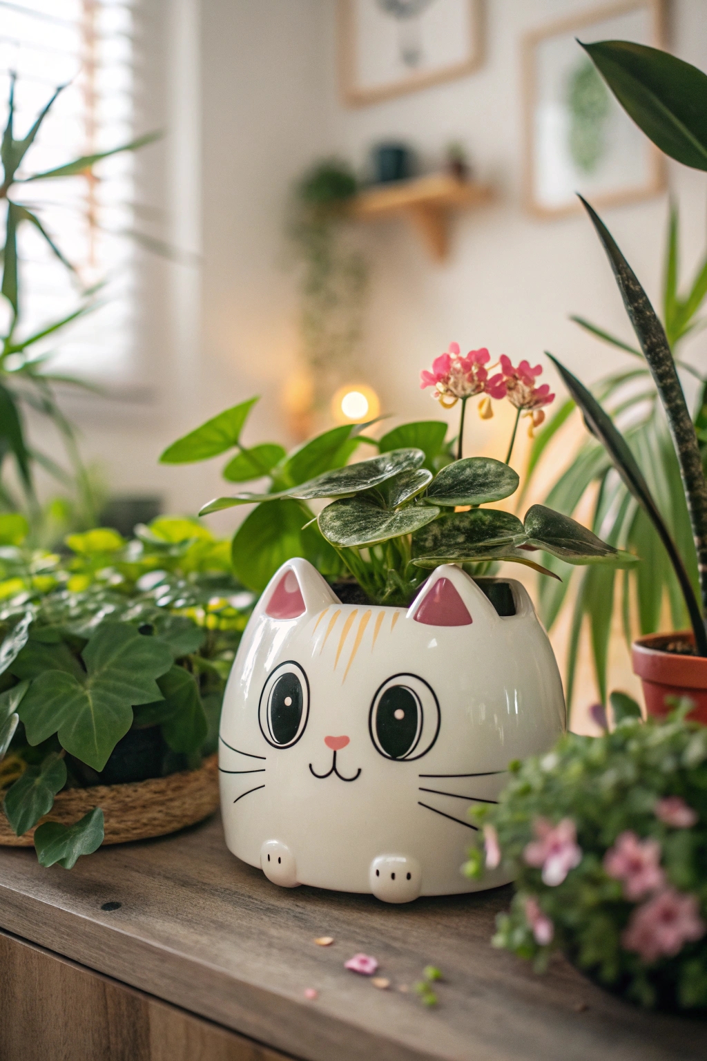 cute feline flower holder