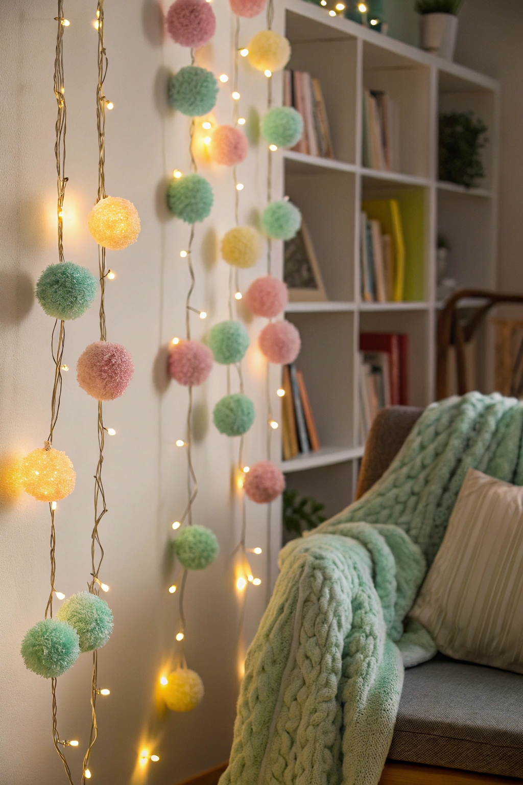 decorate lights with pom poms