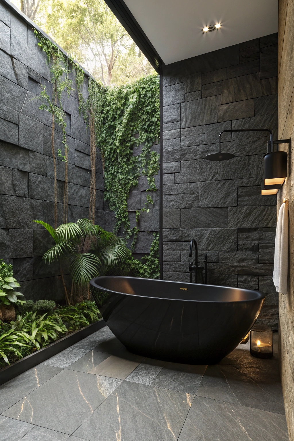 elegant black stone bathtub