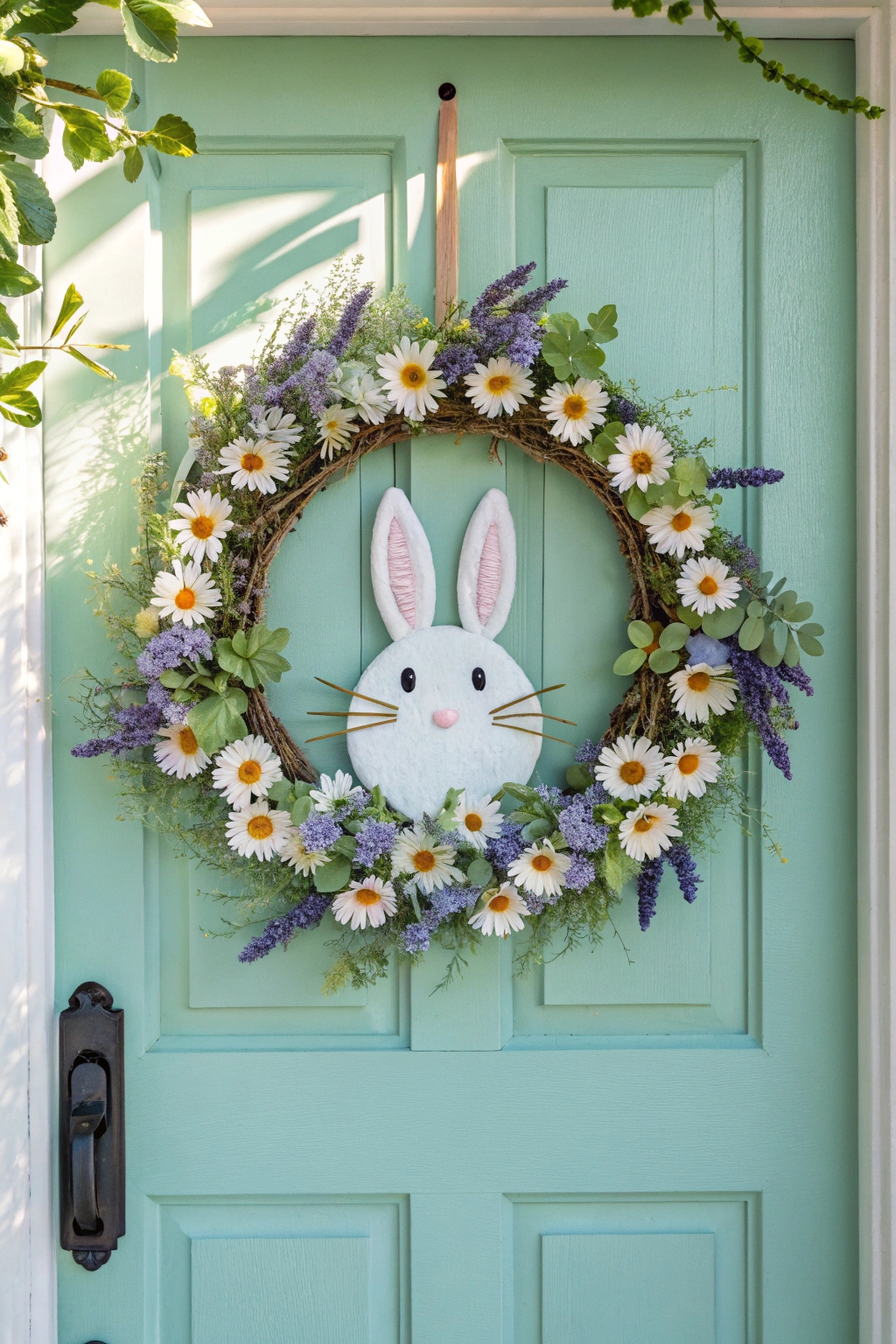 floral decorated bunny wreath