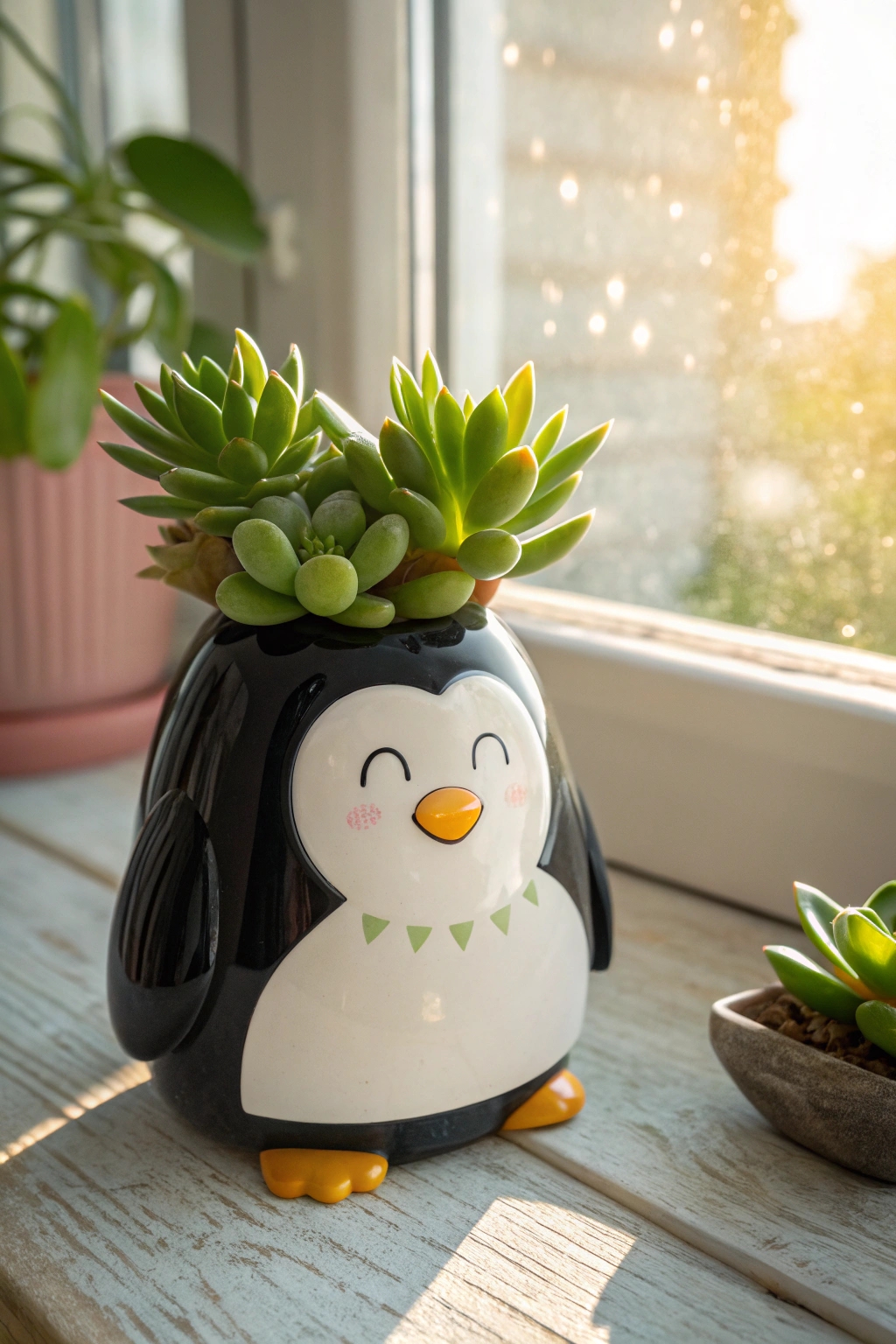 joyful penguin shaped planter